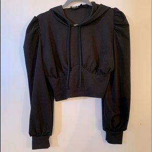 **NWOT** Dressy Cropped Black Sweater with Hood